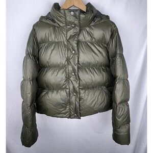 EDDIE BAUER CirrusLite Women’s XL Packable Down Puffer Jacket Olive Green Hooded